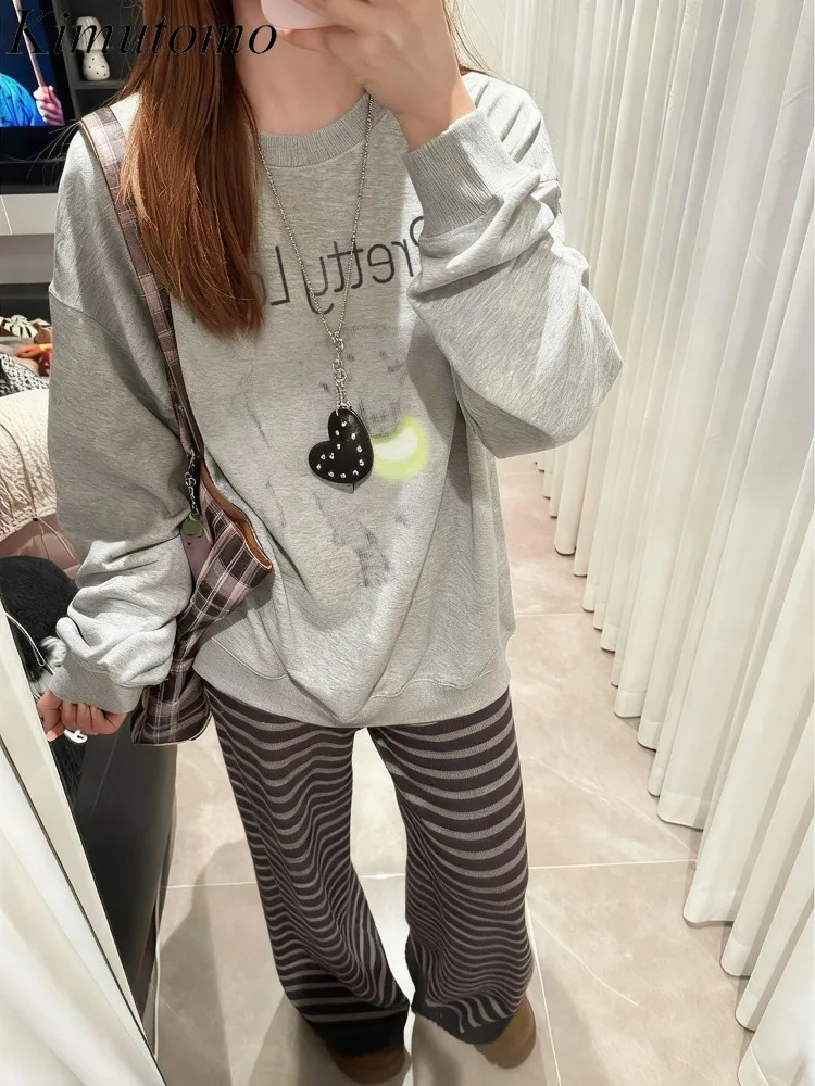 

Kimutomo Sweatshirts Women O Neck Autumn Winter 2025 Fashion Grunge Letter Printed GrungeY2k Harajuku Female Casual Hoodies