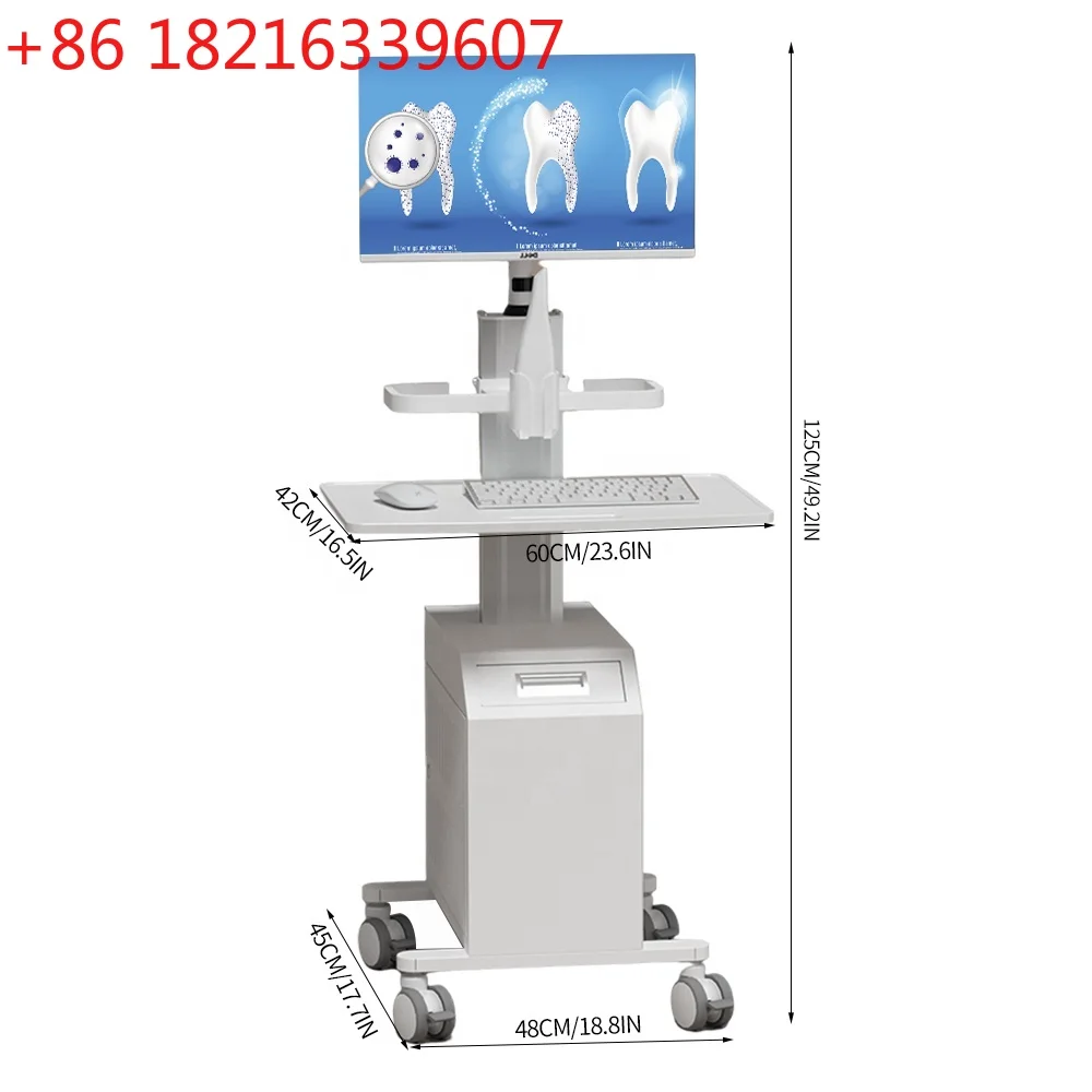 YAO Medical Trolley Cart for Hospital  With  Mount Oral Scanner Holder CPU Holder Box Mobile Nurse Computer Trolley