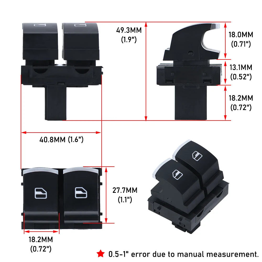 زر مفتاح التحكم بالنوافذ ، VW Eos ، Golf ، MK5 ، MK6 ، GTI ، 2 Door ، Scirocco ، Tiguan ، Polo ، 5K3959857A ، 5K3 ، 959 ، 857 A