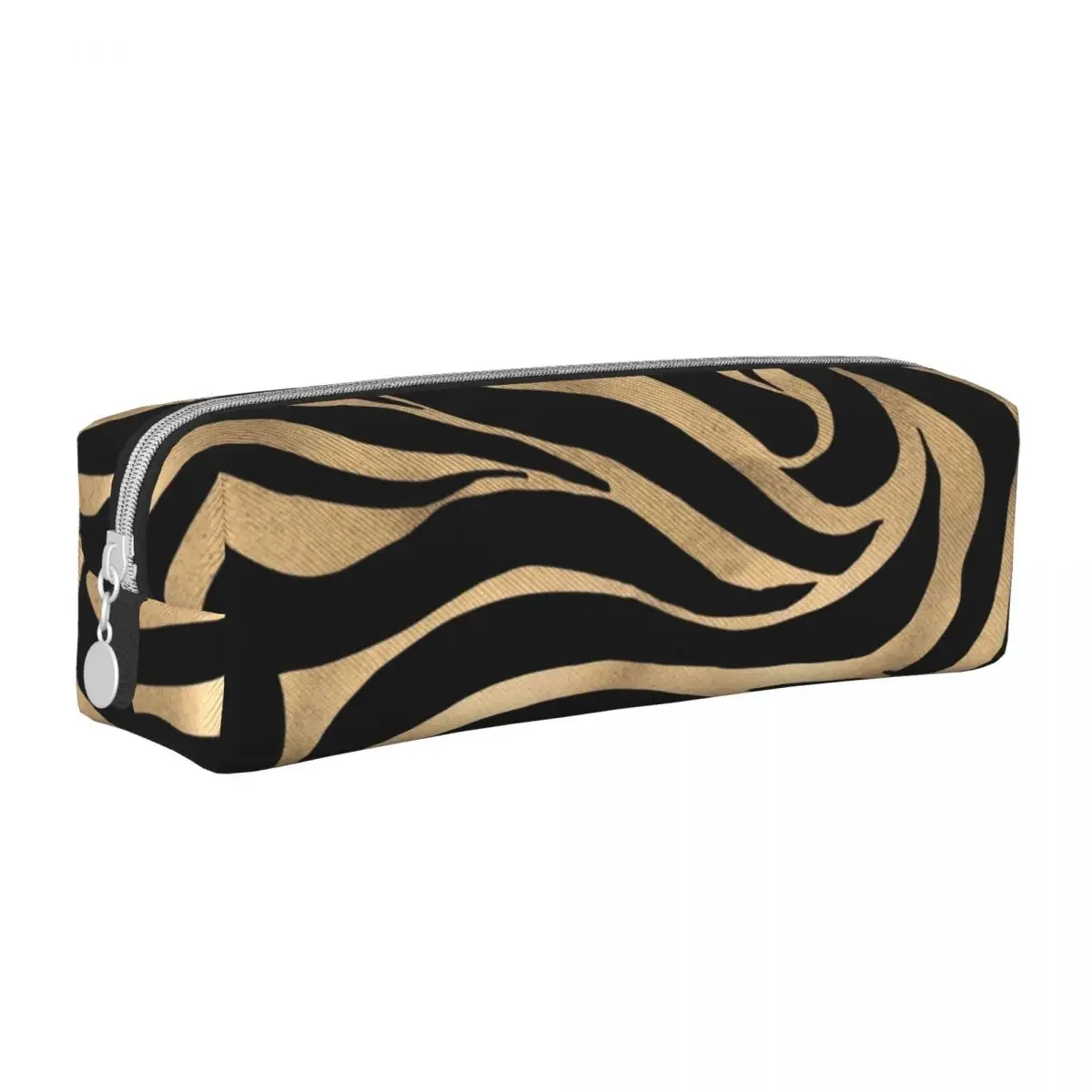 Elegant Metallic Gold Zebra Black Print Pencil Case Cute Animal Skin Texture Pen Holder Bags for Large Storage Pencilcases