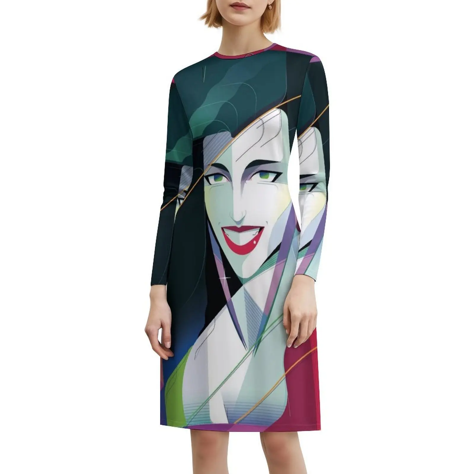 فستان هيب هوب نسائي من River ملابس الشارع مطبوع عليه رسومات جرافيكية للحفلات والنوادي فستان بتصميم هندسي وورق جدران للموسيقى