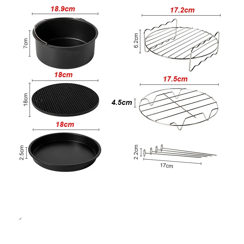 Air Fryer Accessories Set of 5 for Gowise, Phillips, Cozyna, Secura - Fits 3.7QT to 5.8QT