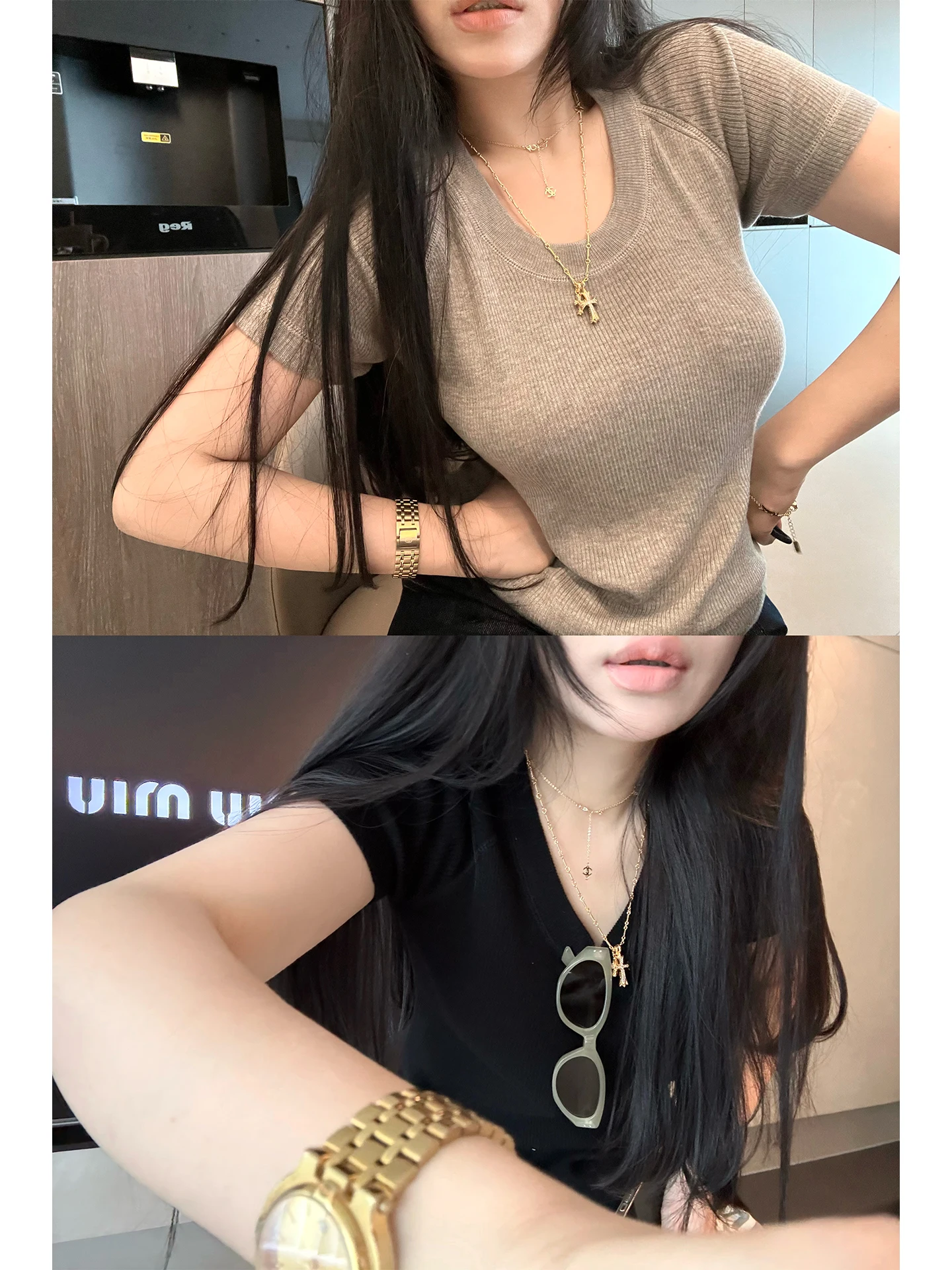 

Мягкая футболка Soft Cloud Skin T-Shirt Miss Change Second Layer Skin 15 Baosuan из шерсти с круглым вырезом и коротким рукавом, женский летний вязаный топ