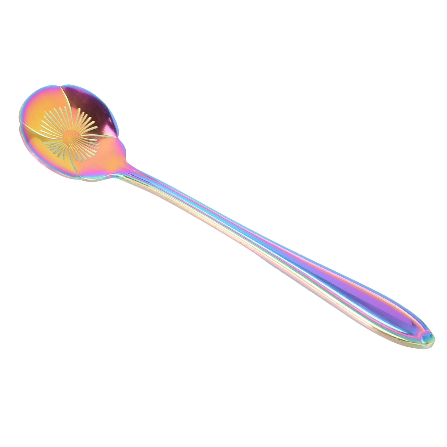 CYCLI-16Pcs Flower Spoon Set, 2 Different Size Colorful Stainless Steel Teaspoons Rainbow Coffee Stirring Spoon