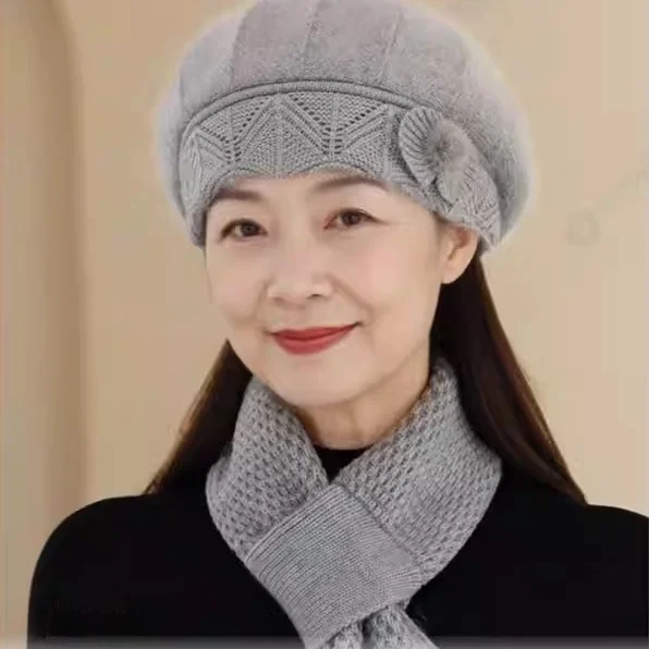 

Теплая вязаная зимняя шапка из хлопковой пряжи для женщин среднего и старшего возраста, не скатывающаяся, ветрозащитная, для мам.