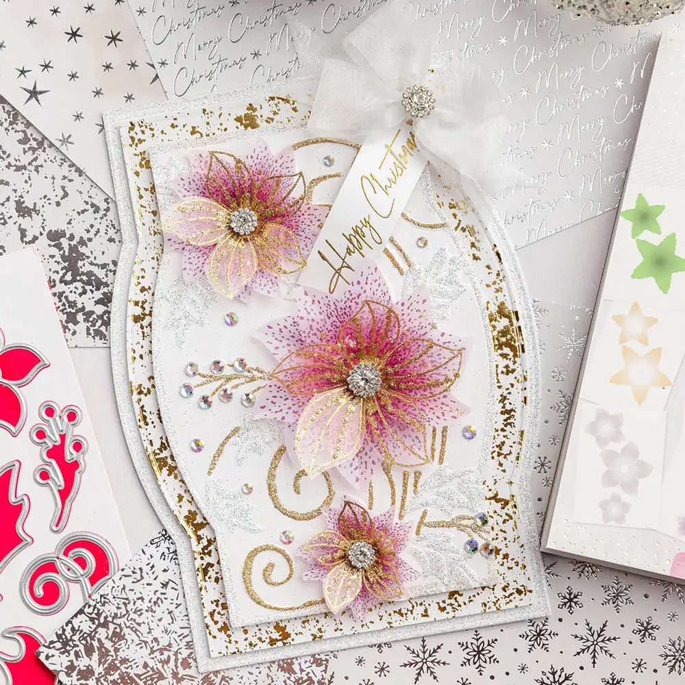 Floral Merry Christmas Metal Cutting Dies And Clear Stamps Template DIY Scrapbook Album Paper Card Decoration Embossing Craft