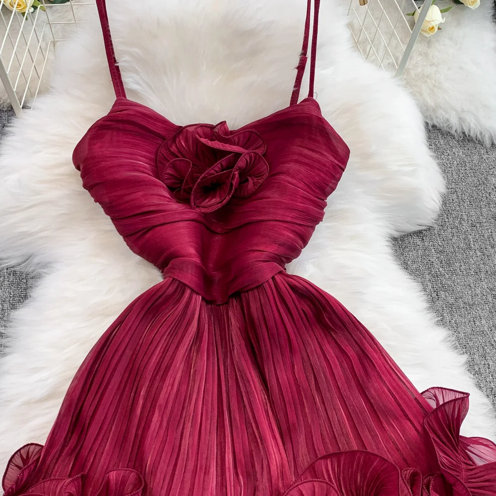 فستان قصير أنيق مكشكش للنساء من Clothland برقبة على شكل V وأشرطة سباغيتي بدون أكمام ملابس شاطئ فساتين أنيقة فيستدو QE039 #5