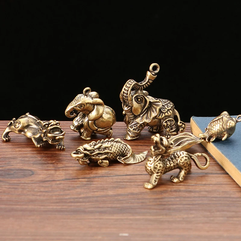 Tembaga Menguntungkan Gajah Gantungan Kunci Liontin Antik Kuningan Logam Hewan Gantungan Kunci Ornamen Gantungan Kunci Liontin Gantungan Kunci Perhiasan