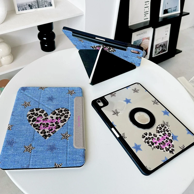 Korean Leopard Print Love Tablet Cover For iPad Pro 13 11th M5 M4 12.9 A16 8 7 9th 10th Air 11 M2 M3 Magnetic Separation Case