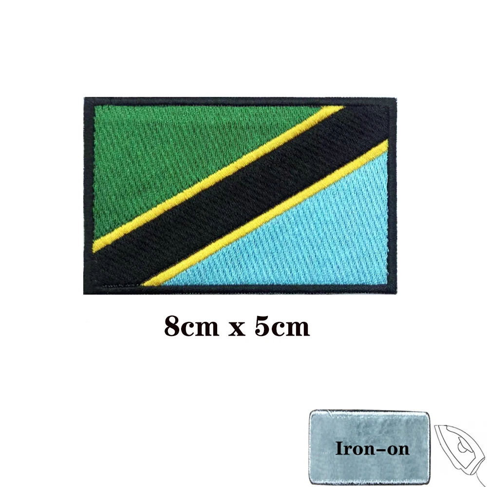 Tanzania flag Patches Armband Embroidered Patch Hook & Loop Iron On Embroidery  Badge Military Stripe