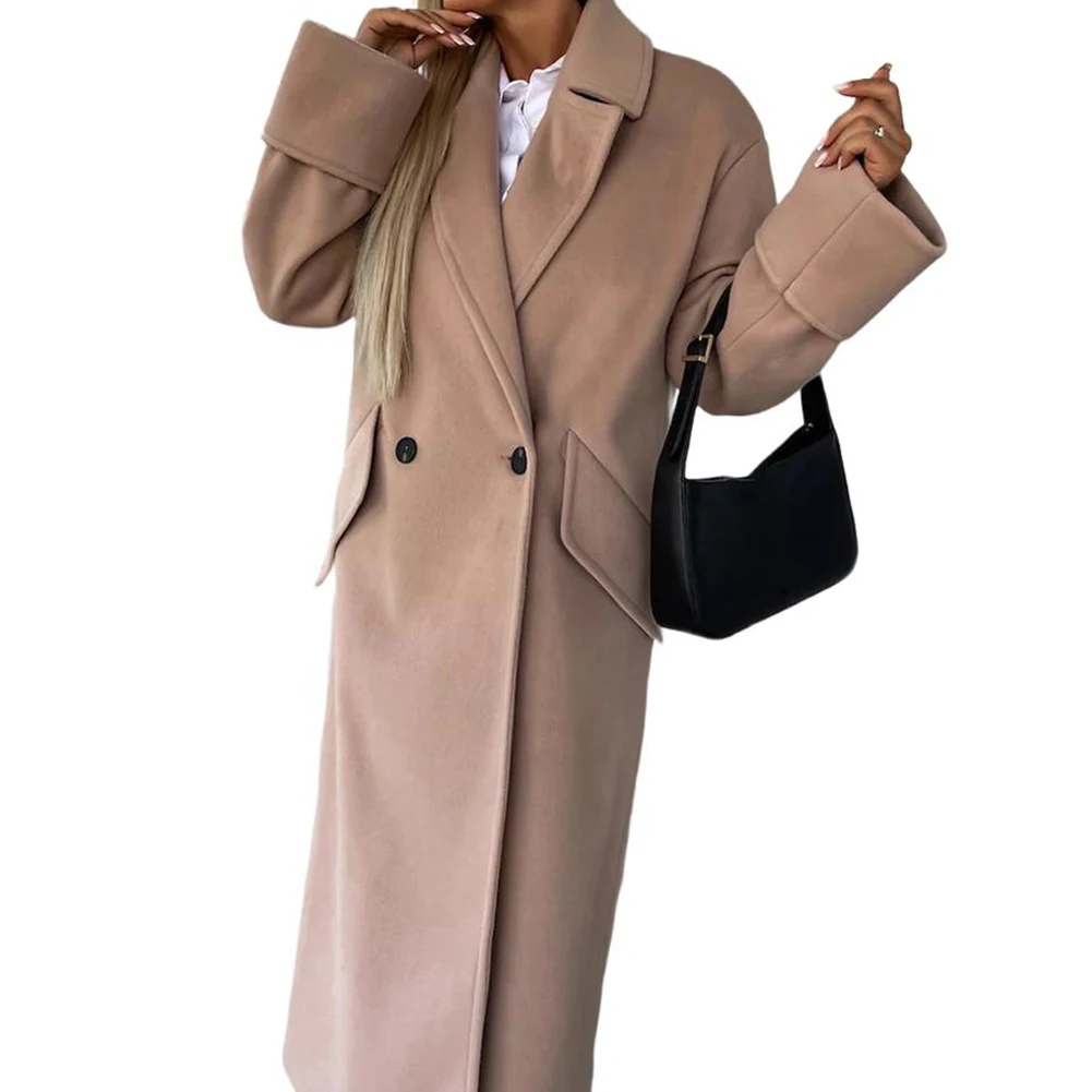 سترة نسائية كاجوال بأكمام طويلة بلون سادة مع ياقة وزر إغلاق مصنوعة من مزيج الصوف لأسلوب اليوم