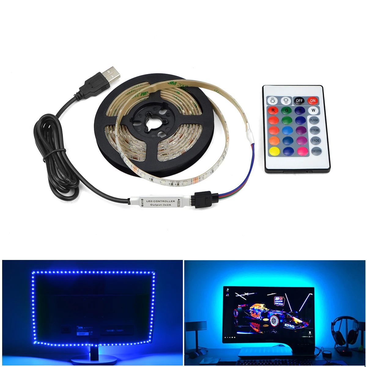 Listwy RGB LED światło USB 3528 SMD 5V 60LEDs/m wstęga LED lampa taśmowa wodoodporne do komputera, komputera stacjonarnego, oświetlenia