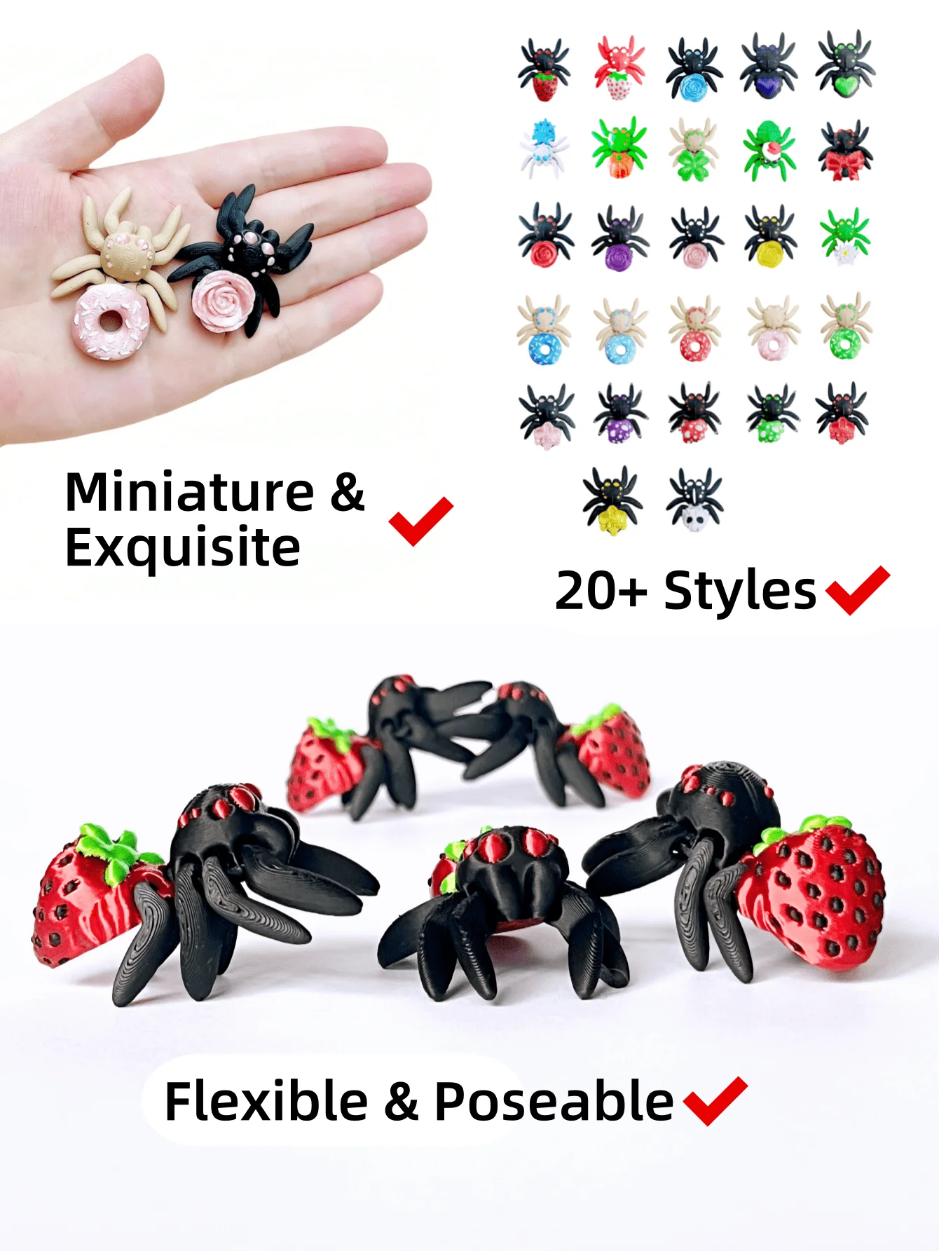1/5 Pieces - 3D Printed Spider Figurines, Indoor and Outdoor Table Decorations, Wedding, Birthday, Christmas, New Year Gifts, Halloween Party Gift Bag Fillers