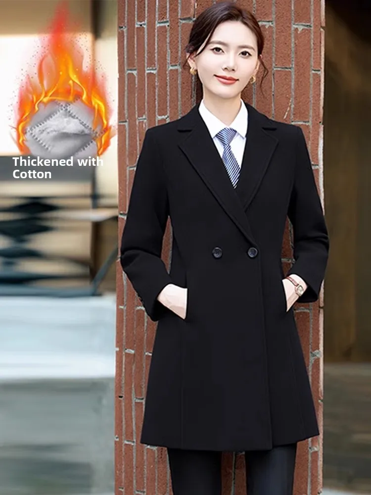 

Autumn Winter Woolen Coat Hotel Front Desk Sales Department Cotton Enriched Outerwear Building Sales Office Bank Professional...