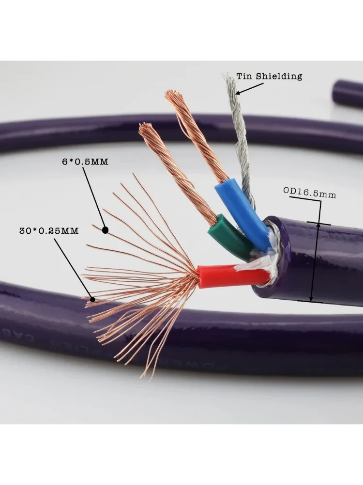 Kabel zasilający 5N OFC AC, średnica 15 mm, przewód zasilający do audio Hi-Fi do samodzielnego montażu wzmacniacza, sprzedawany na metry. — Zdjęcie 2 z 2