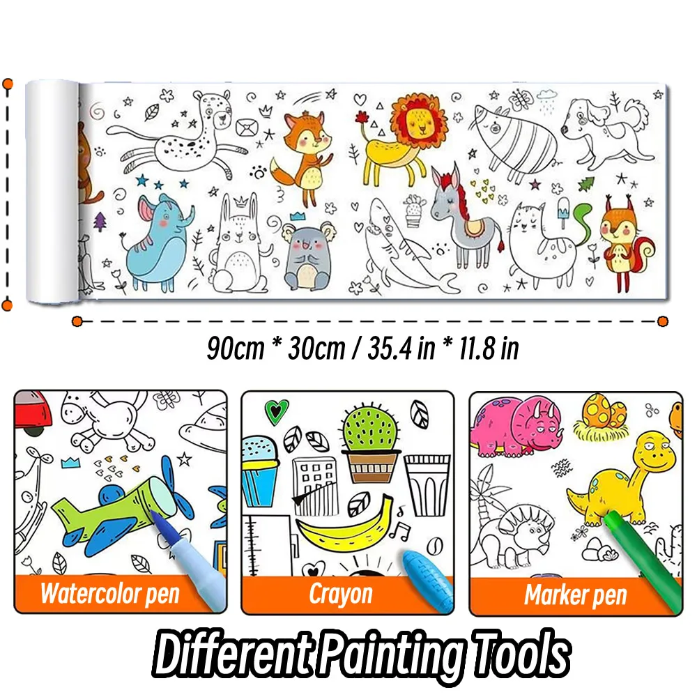 0.9/3M Space Food Animal Canvas Children's Drawing Roll DIY Coloring Paper Roll Color Filling Graffiti Paper-cut Painting School