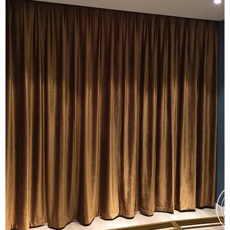 Light Luxury French Flannel Velvet Dutch Velvet Coffee Golden Yellow Brown Curtains for Living Dining Room Bedroom Customize