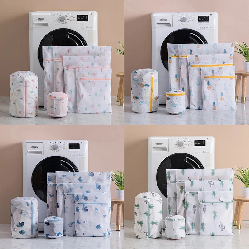 6Pcs Laundry Bags Set Dirty Clothes Organize Pouch Cute Print Washing Bags Fine Mesh For Clothing Protect Bathroom Laundry Set