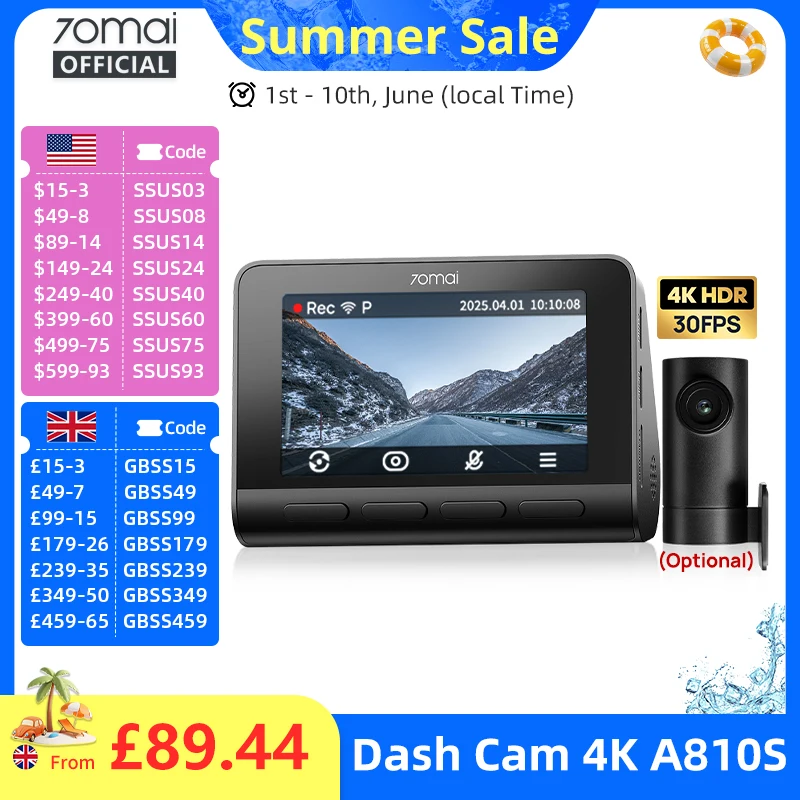 70mai A810S 4K Kamera samochodowa