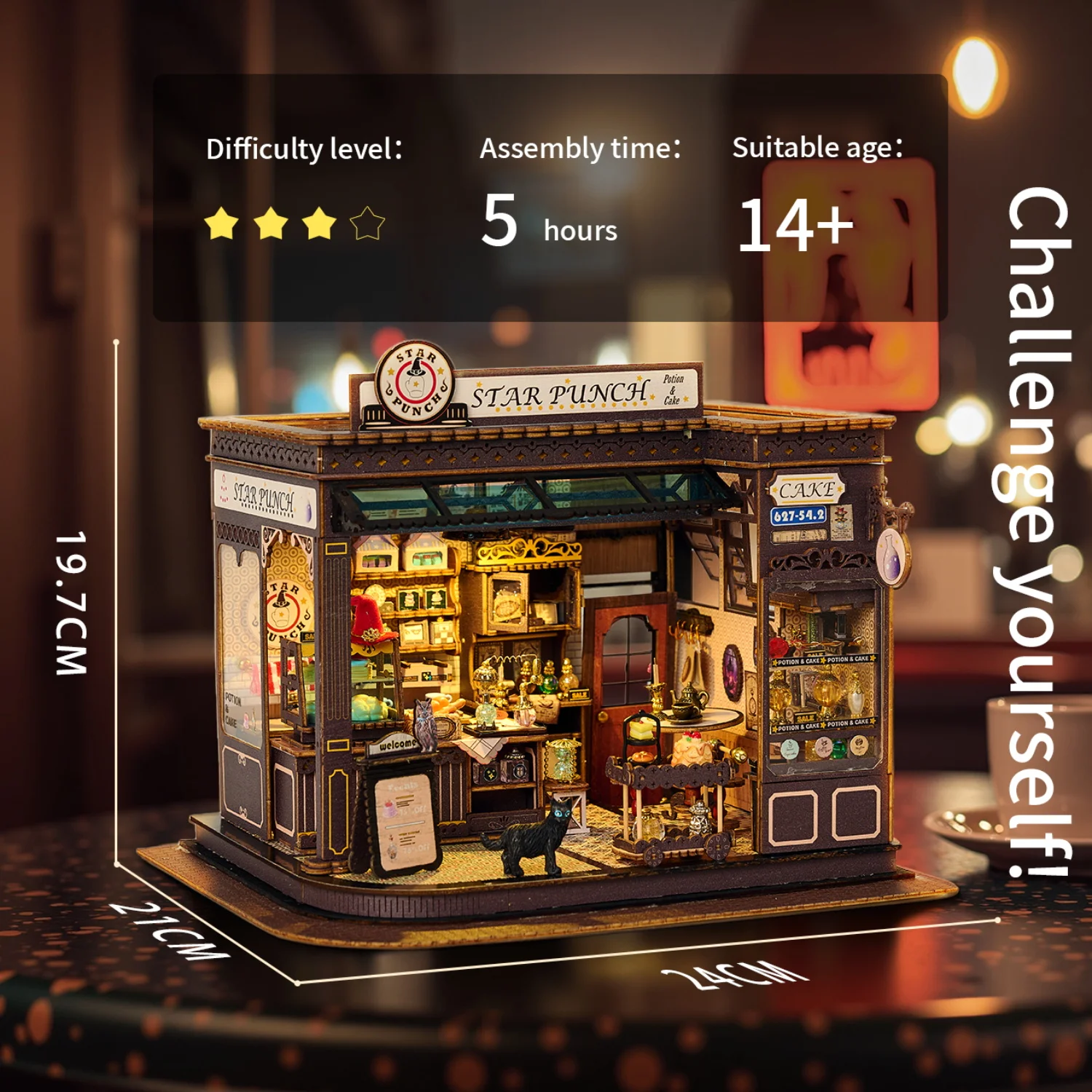 Kit de modèle Miniature en bois, bricolage, café magique, maison de poupée, Puzzle 3D, maison de poupée avec meubles légers, cadeaux pour amis