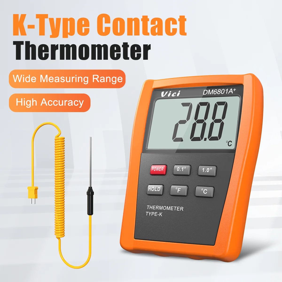 Termômetro termopar tipo K Termômetro digital profissional de nível industrial, -50 ~ 1300 ℃ -58-1832 ° Sonda de temperatura F