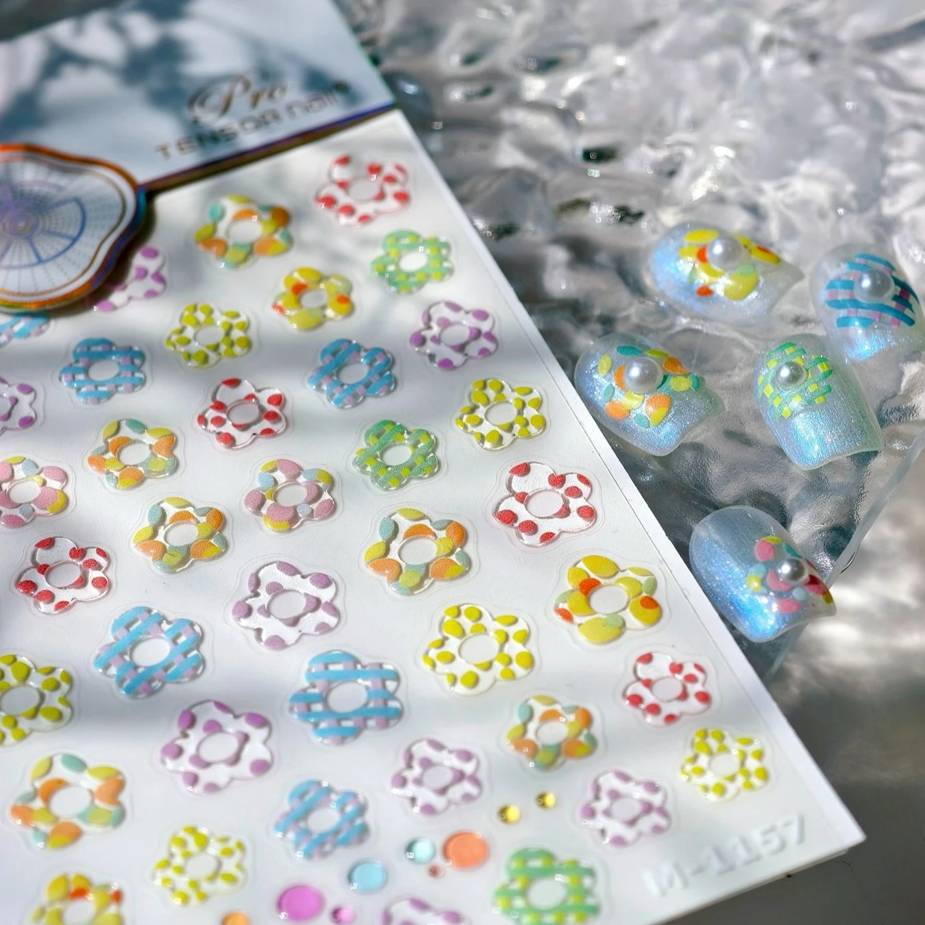 젤리 속이 빈 작은 꽃 진주 웨이브 도트 라인 크리에이티브 접착 네일 아트 스티커 매니큐어 데칼