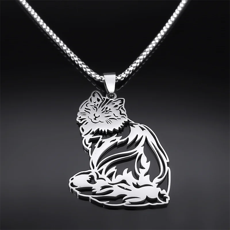 Nette Katze Ragdoll Kitty Anhänger Halskette für Frauen Männer Edelstahl Silber Farbe Kette Pet Liebhaber Geschenk Schmuck colar N3213S01 – Detail 7