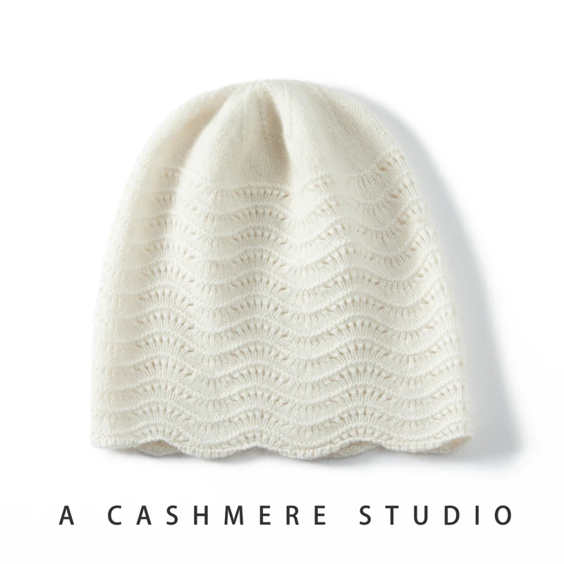 Autumn Winter New 100% Cashmere Knitted Headgears Women Hollow Out Beanie Hat Lady High Quality Casual Hedging Cap Skullies Hats