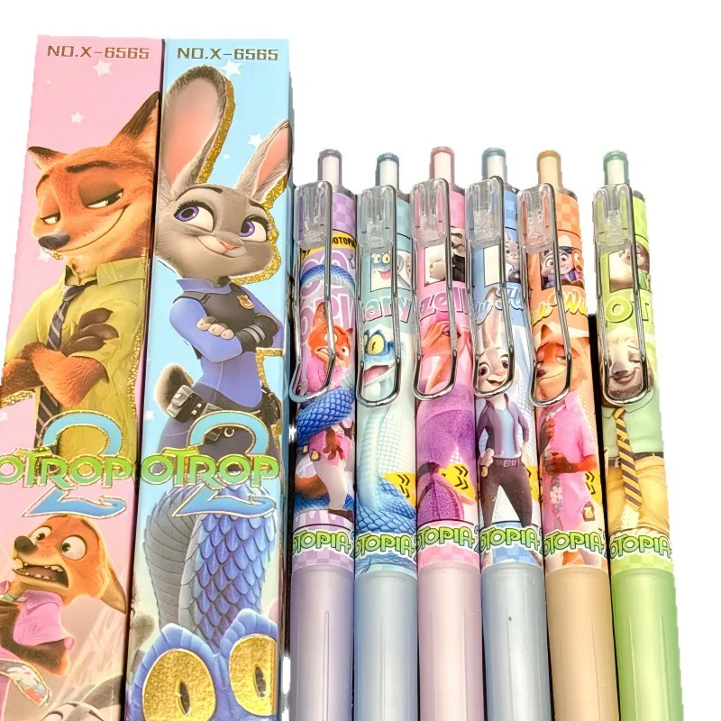 6 قطعة جديد ل Zootopia 2 الأسود هلام القلم طالب الكتابة القلم أنيمي الشكل القرطاسية دراسة لوازم هدية 0.5 مللي متر هدية