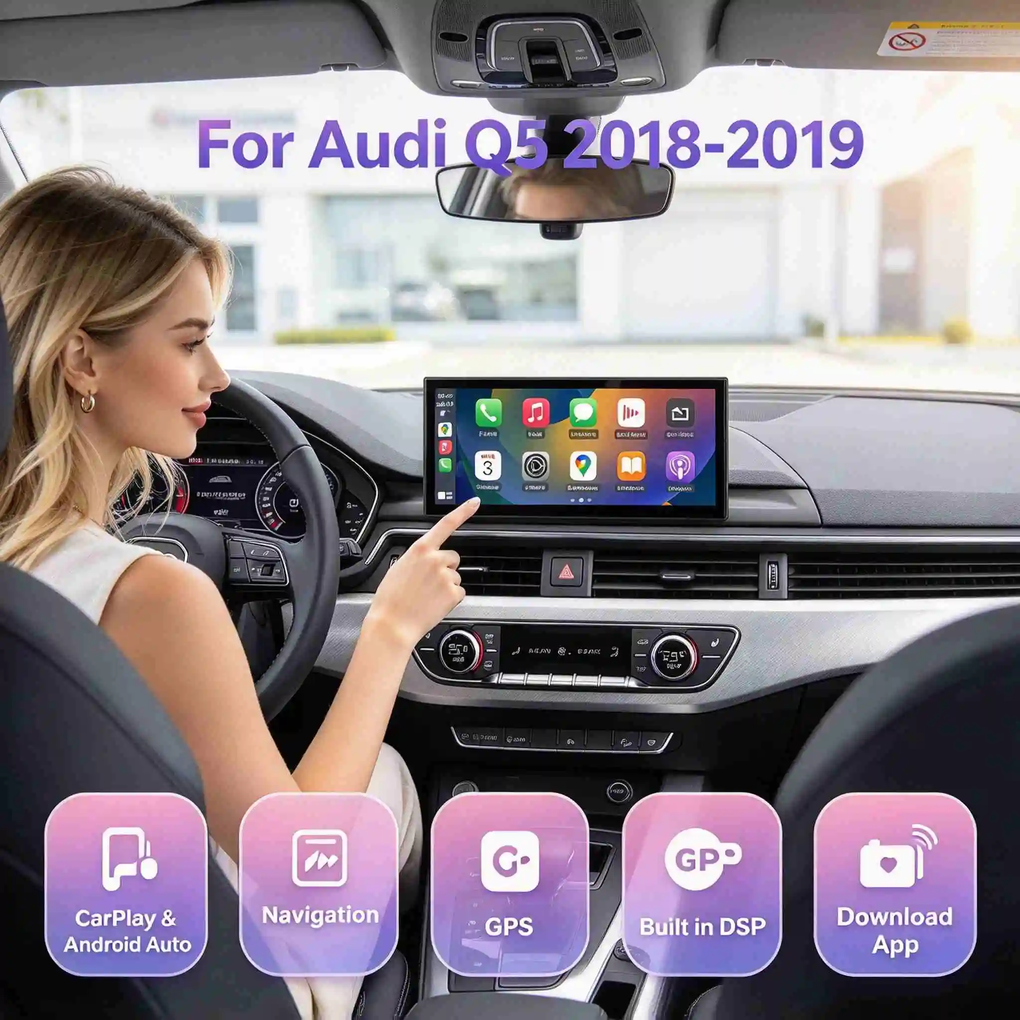 Top Wireless CarPlay Car Multimedia Display Screen For Audi Q5 2018-2019 MIB2 System with Android Auto Airplay Autolink