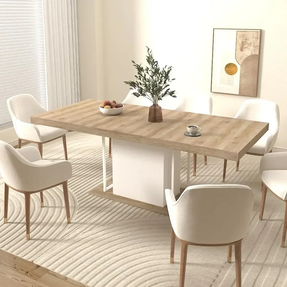 

Extendable Dining Table for 6-10 People, Dining Room Table for Gatherings, Living Meeting Room