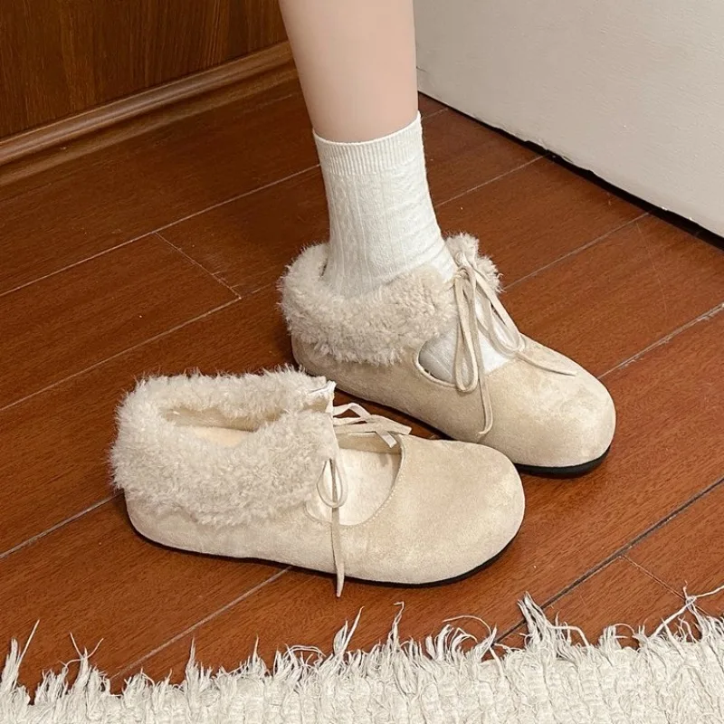 Women  Winter New Thicken Plush Lightweight Comfortable Cotton Shoes Outdoor Non Slip Lace Up Soft Sole Casual Warm Shoes