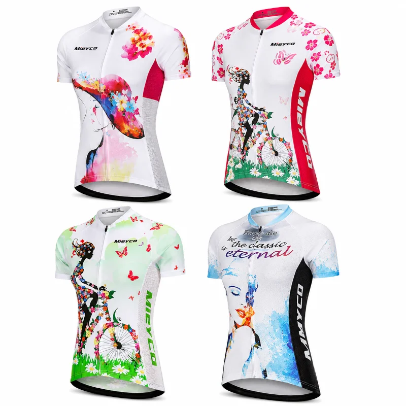Camiseta de Ciclismo con Estampado de Silueta de Niña y Mariposas Florales, Transpirable y de Secado Rápido, Estilo Favorito de las Niñas