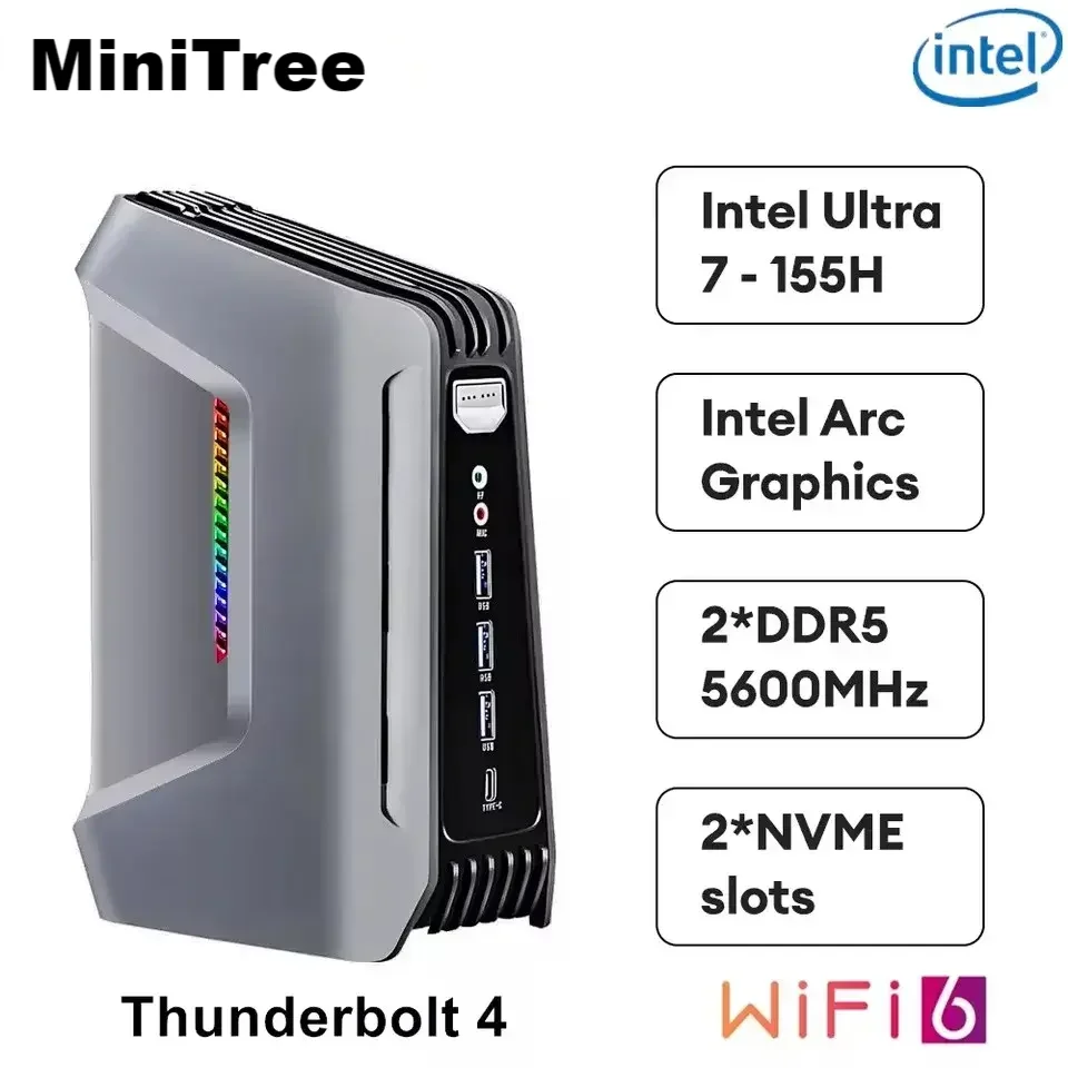Intel Arc Graphics Ultra 5 125H Ultra 7 155H AI Mini PC DDR5 Dual 2.5G Lan Win11 Gaminig كمبيوتر صغير لسطح المكتب Thunderbolt 4 #1
