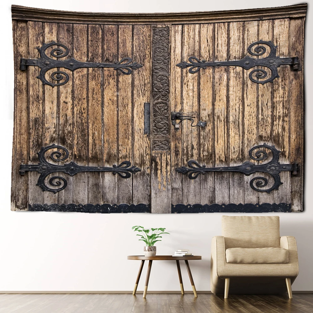 Metal Patterned Wooden Door Tapestry Wall Hanging Retro Abstract Mysterious Art Witchcraft Bohemian Living Room Home Decor