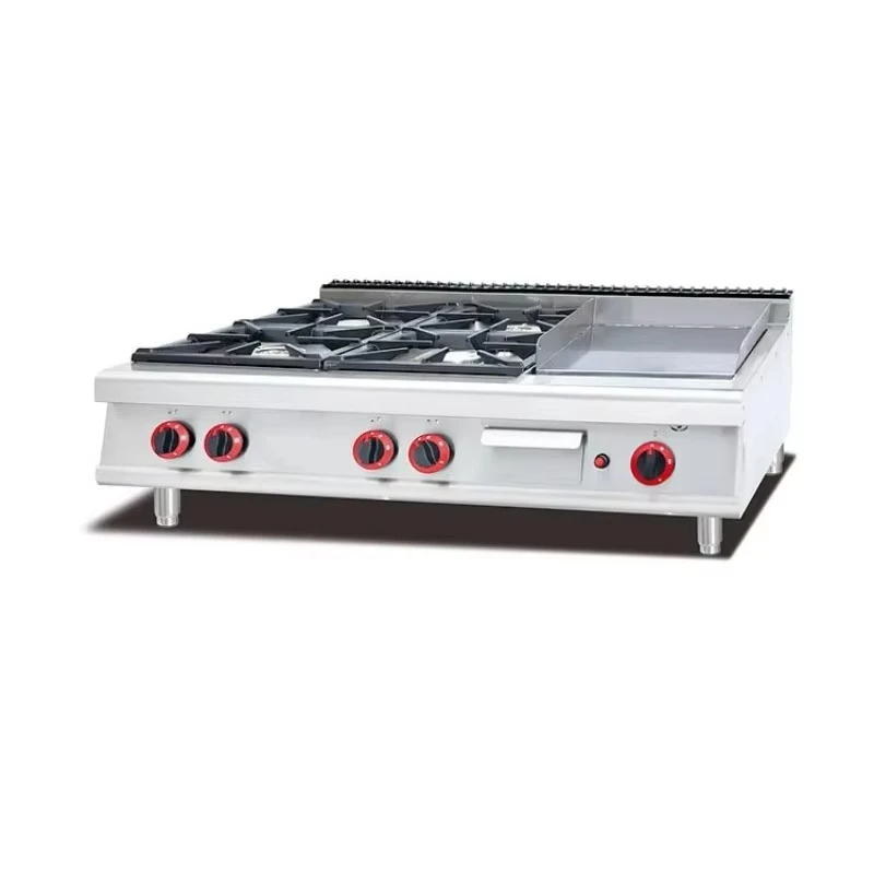 

Table Top Gas Cooker with 4 Burners ,Commercial Restaurant Kitchen Stove, Stainless Steel Counter Gas Equipment with Solidtop