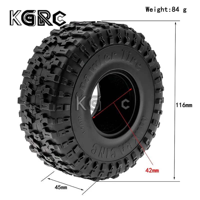 4pcs 1.9 Inch Rubber Tyre 116*45mm For 1/10 Rc Crawler Car Traxxas Trx4 Axial Scx10 Wraith Scx10 Yikong Rgt Wrangler 1.9 Wheel