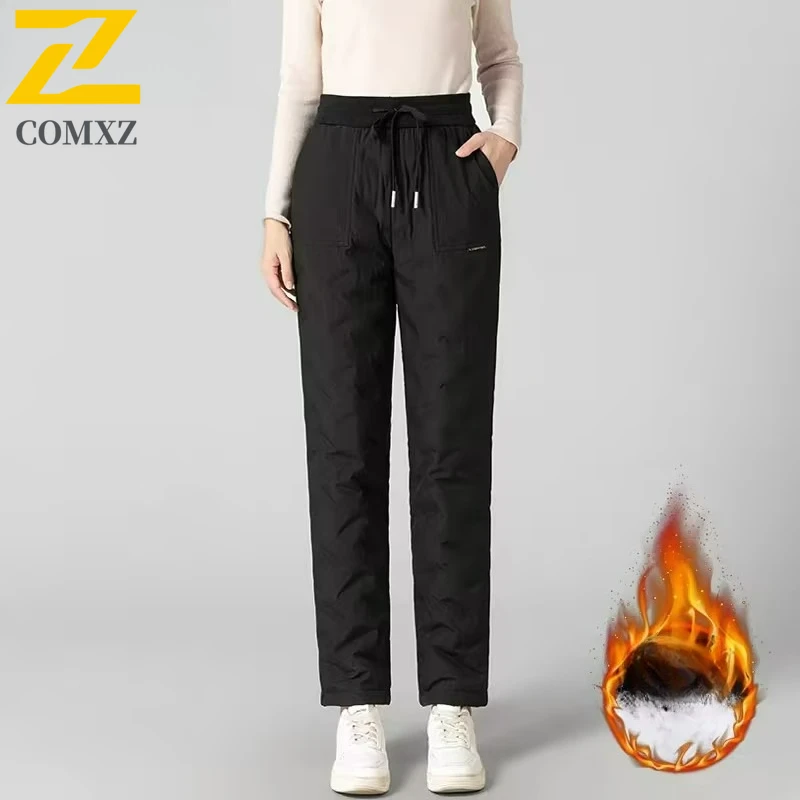 COMXZ 2025 الرجال رحلة الصف سراويل قطنية جديدة سميكة الطقس البارد حماية الصوف اصطف الشتاء سراويل للتسلق في الهواء الطلق