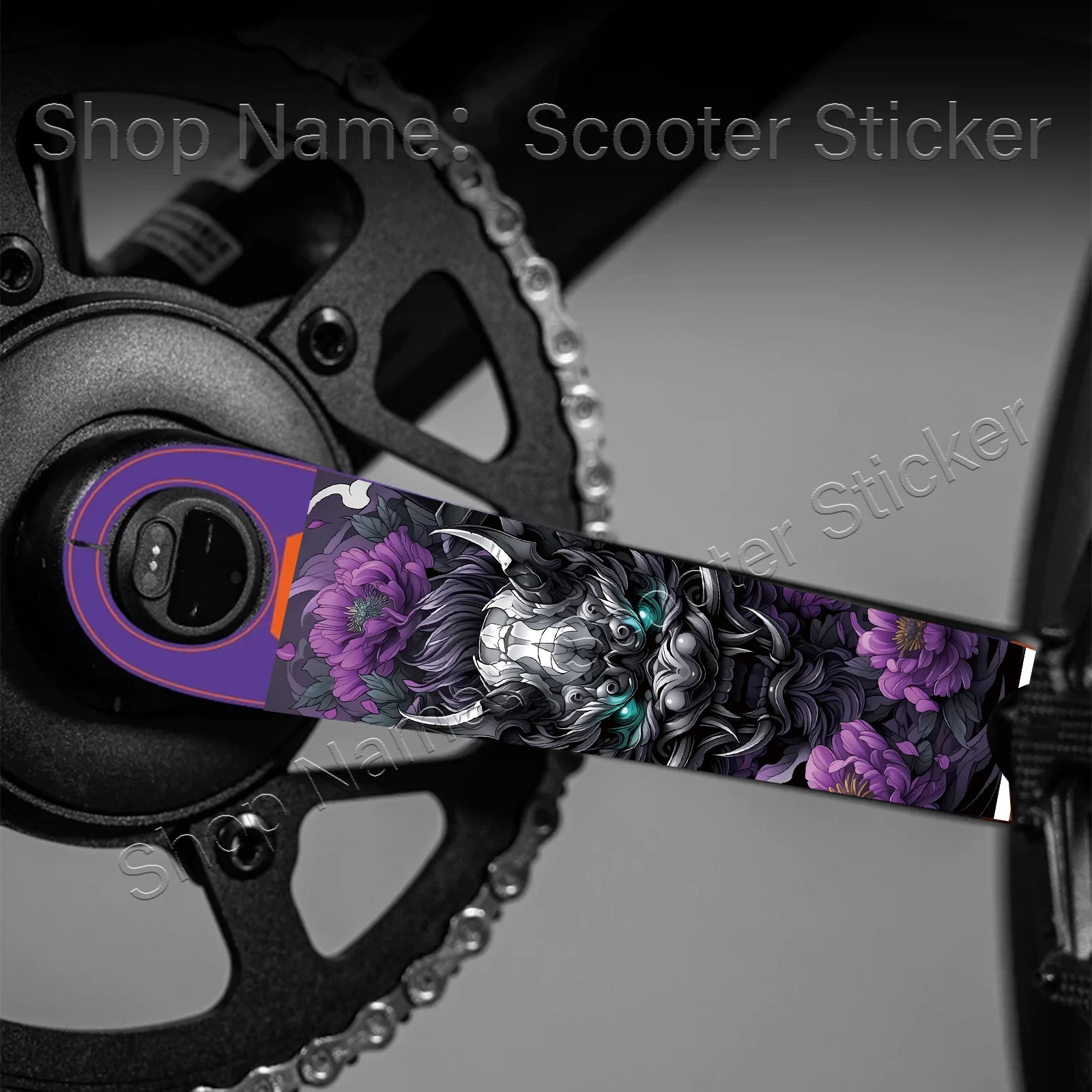 1Pair 2D Flat Kirin Peony Crank Arm Vinyl Sticker, Waterproof Removable Decal for Bike Crankset Decor, Holiday Gift