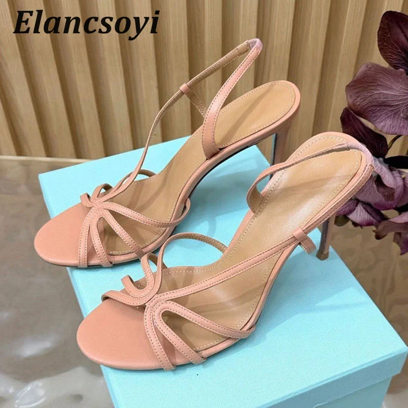 High Heels Sandals Women's Pumps Genuine Leather Thin Heels Open Toe Narrow Band Sandalias Summer Sexy Banquet Dress Shoes