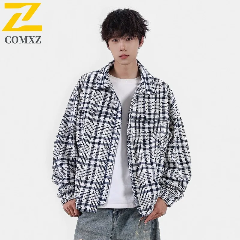 

COMXZ Men Jacket Fashion Turndown Collar Hiking Windproof Coats Print Design Comfort Lightweight Autumn Motorcyclist Jacket