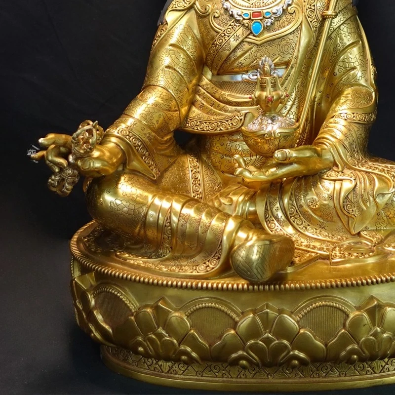Picture 4: Nepal Tibet Craft Tibetan Vajrayana Golden Lotus Copper Handmade Carving Statue