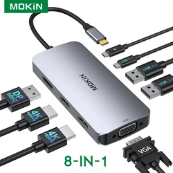 MOKiN USB Hub Docking Station USB C HUB Adapter to Dual HDMI 4K@60Hz DP VGA PD3.0 Charging for MacBook Pro Air 13 M1 M2 Laptops