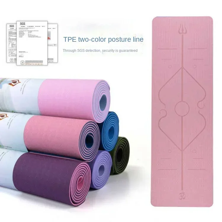 

183 *61*0.6TPE Double-layer Two-color Body Position Line Shock Absorption Yoga Mat Fitness Exercise Mat Wear-resistant Floor Mat