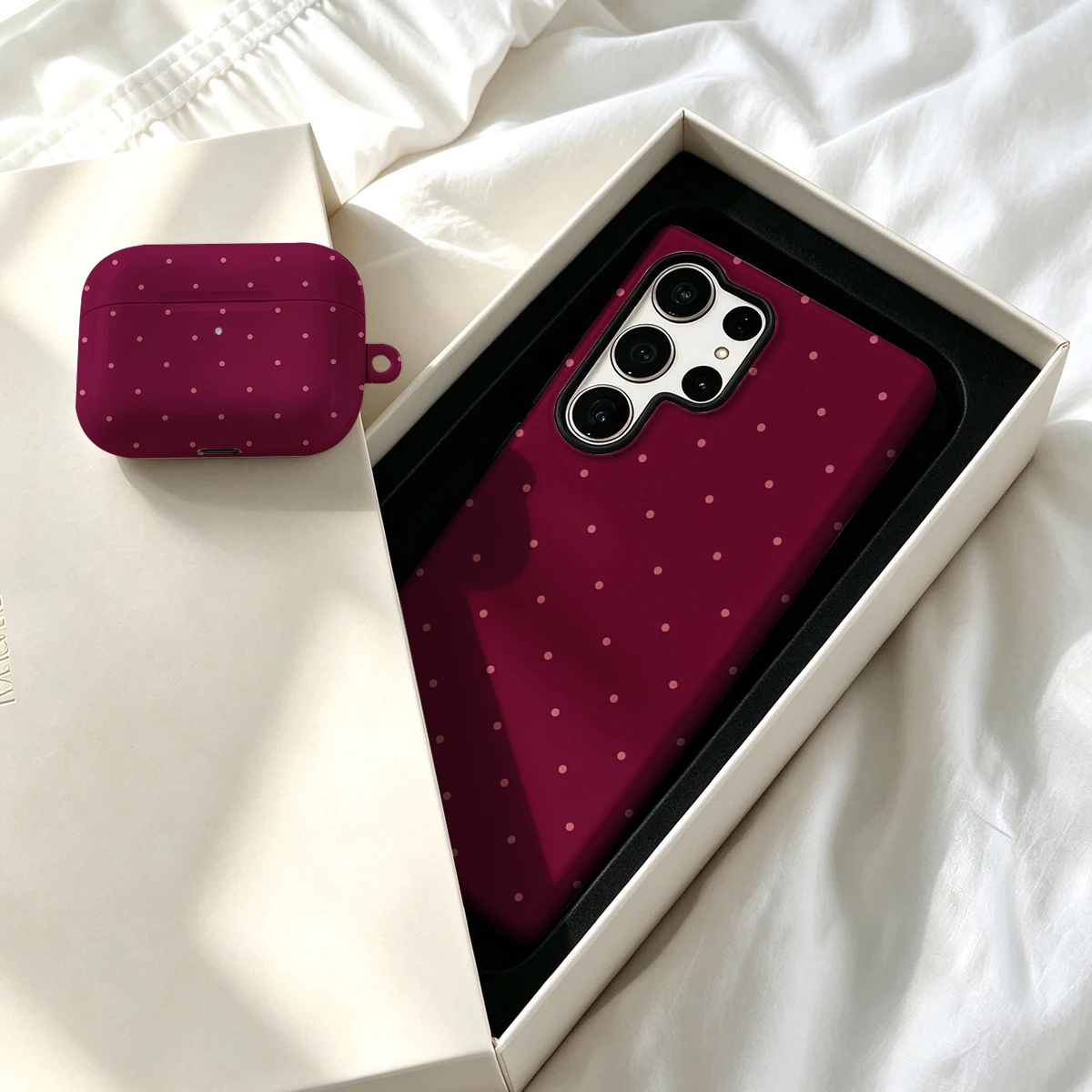 Pirve Phone Case For Samsung Galaxy S26 S25 Ultra S24 S23 Plus Shockproof Double Layer Tough Back Pink Dots Deep Plum Cover