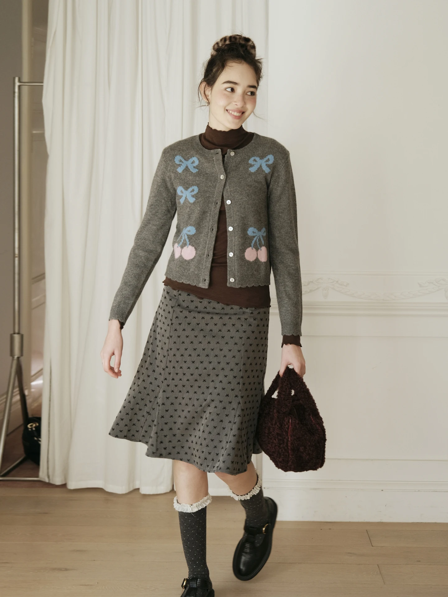 

Юбка Miu Sle MintCheese с эффектом бархата, с завязками, средней длины, из смесового хлопка и полиэстера