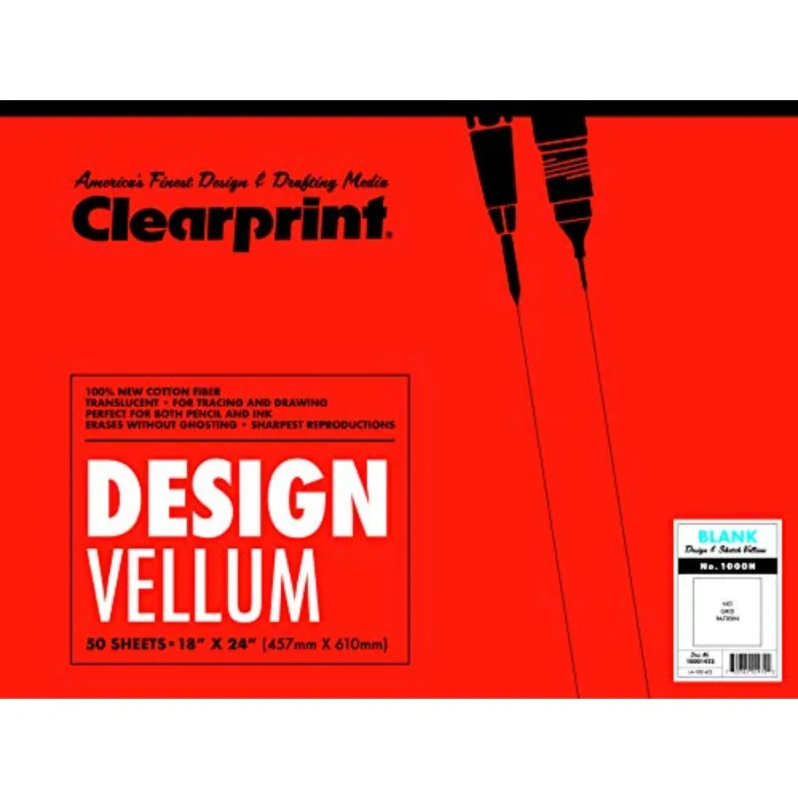 

Блокнот для рисования 18 x 24 1000H Design Vellum Pad, 16 фунтов. Бумага для рисования и черчения премиум-класса, 100% хлопок, 50 листов, белая