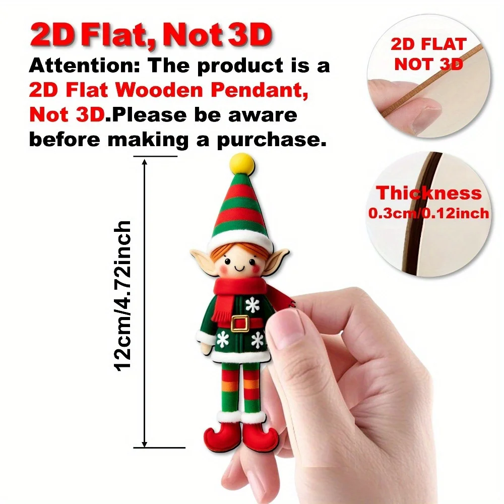 16pcs Set Recycled Wood Elf Figurines - 2D Flat Colorful Classic Elf Ornaments, 4.72