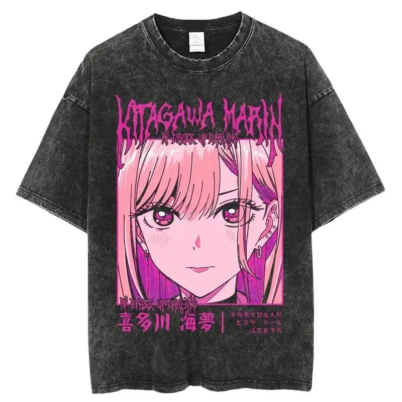 Hot Anime My Dress Up Darling Kitagawa Marin Printed Tshirt Hip Pop Y2k Clothing Harajuku Casual Tops Washed Cotton T-shirts