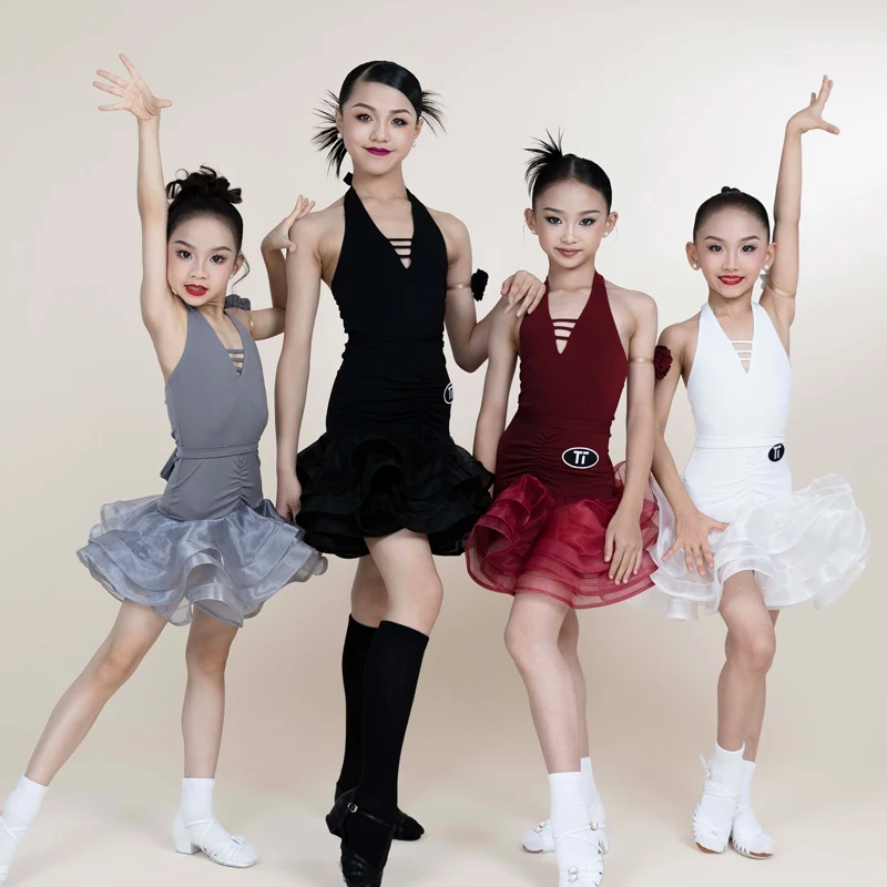 

4 Colors Children'S National Standard Latin Dance Competition Costume Girls Latin Dance Dress Kids Performance Clothing SL10779